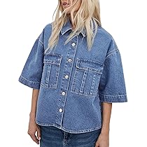 Imily Bela Womens Oversized Short Sleeve Denim Jackets